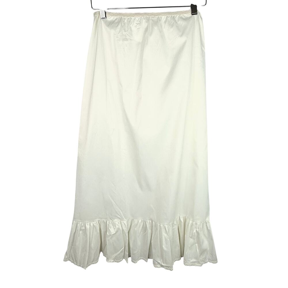 Vintage 70s Opalaire Dupon Antron III Long White Skirt Slip WIth Ruffle Hem M - Picture 3 of 6